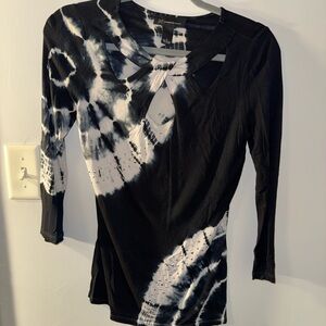 INC International Concepts Blue and White Patterned 3/4 Sleeve Top